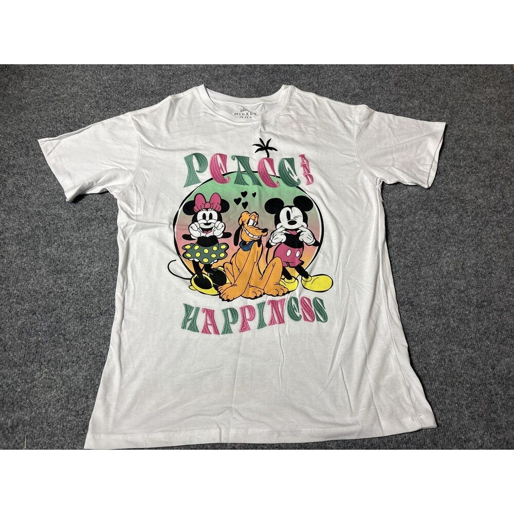 Disney Shirt Kids S 4-6 White Mickey Minnie Pluto Peace Happiness Graphic Tee